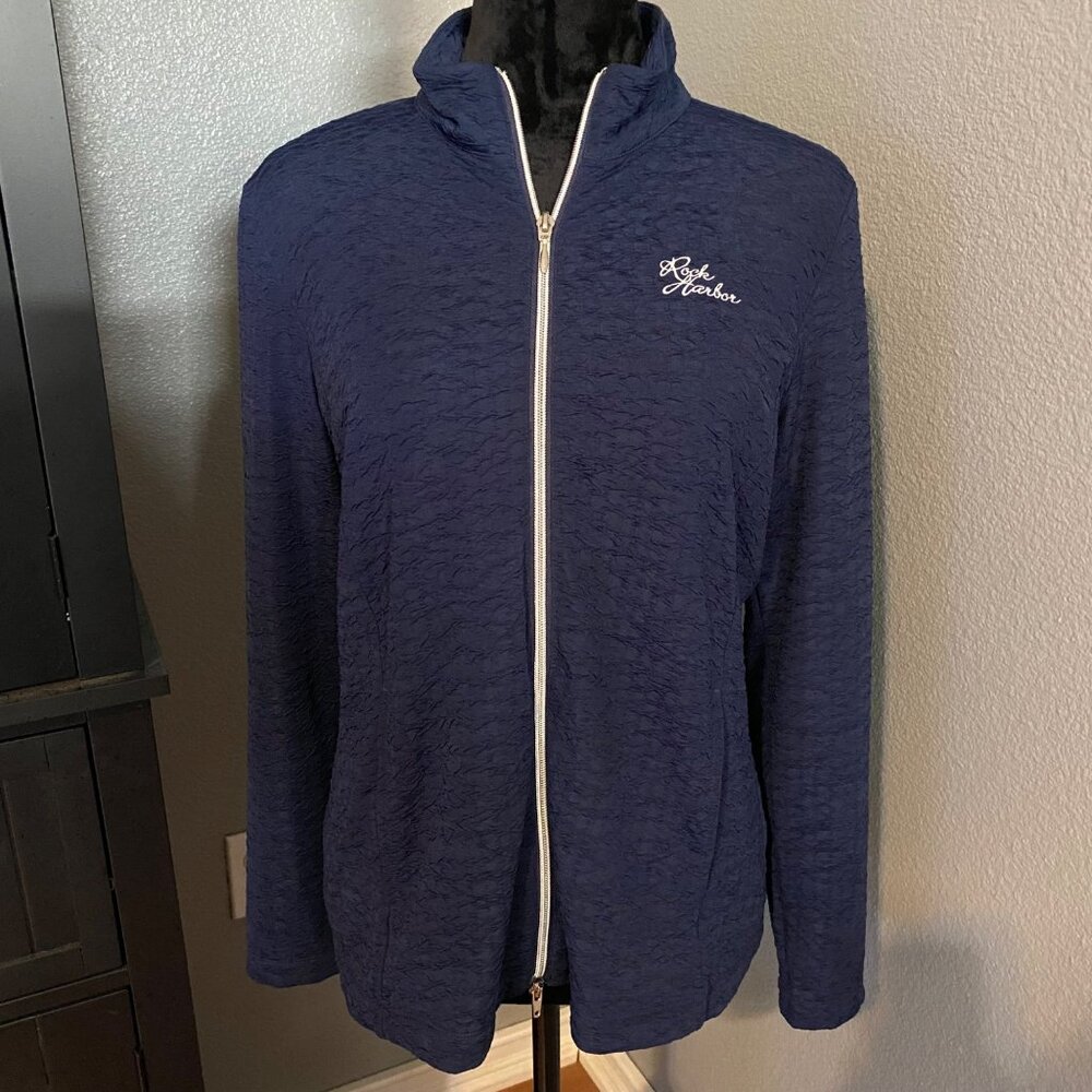 Greg Norman Jacket Womens Medium Rock Harbor Navy Textured Full-Zip Classic